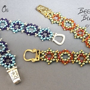 May include: Two beaded bracelets with silver and gold clasps. The bracelet on the left has blue and purple beads, while the bracelet on the right has green, gold, and orange beads. The bracelets are labelled "Hexes and Os" and "The Beading Butterfly".