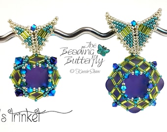 Fae's Trinket Beaded Pendant Beading Tutorial Peyote Butterfly Bail Double Diamond Right Angle Weave (DDRAW) (RAW)