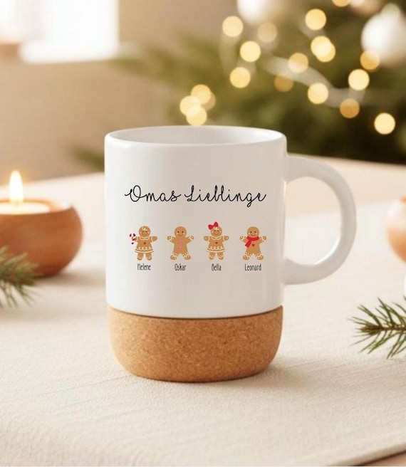Keramiktasse | personalisiertes Weihnachtsgeschenk mit Namen der Enkelkinder oder Kinder| Frohe Weihnachten | Geschenk Oma |Opa |Mama |Papa