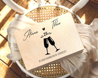 Personalisierte Erinnerungskiste zur Hochzeit mit Namen, Datum und Jubiläum | Geschenk zur Silberhochzeit, goldenen Hochzeit und Jubiläen