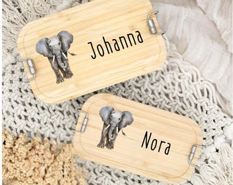 personalisierte Brotdose | Lunchbox für Kinder mit Namen | zum Schulanfang, Einschulung, Kita | Motiv wilde Tiere