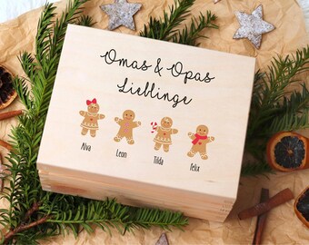Personalisierte Holzkiste mit Namen der Kinder oder Enkelkinder | Geschenk zu Weihnachten für Oma, Opa, Mama oder Papa | Geschenkebox