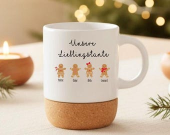 Keramiktasse | personalisiertes Weihnachtsgeschenk mit Namen der Nichten und Neffen| Frohe Weihnachten | Geschenk Tante | Onkel