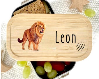 personalisierte Brotdose | Lunchbox für Kinder mit Namen | zum Schulanfang, Einschulung, Kita | Motiv wilde Tiere