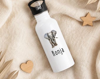 Personalisierte Kinder Trinkflasche mit Namen & Tiermotiv als Geschenk zur Einschulung und Kita | Edelstahl | 400 ml | 500 ml | 600 ml