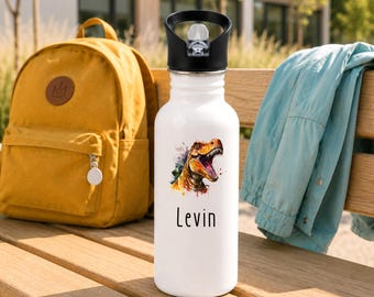Personalisierte Kinder Trinkflasche mit Namen & Tiermotiv als Geschenk zur Einschulung und Kita | Edelstahl | 400 ml | 500 ml | 600 ml