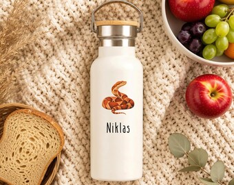 Personalisierter Kinder Thermobecher mit Namen & Tiermotiv als Geschenk zur Einschulung und Kita | Trinkflasche aus Edelstahl | 500 ml