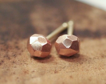 14k Rose Gold Faceted Stud Earrings