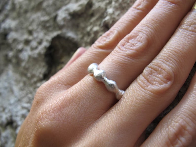 Silver wavy ring. Wavy wedding band. Stacking ring. image 1