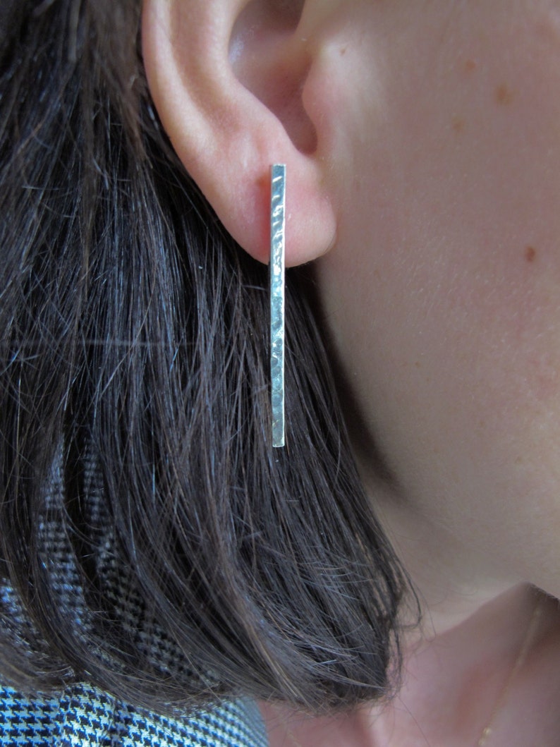 Long Rectangular Earrings Sterling Silver image 2