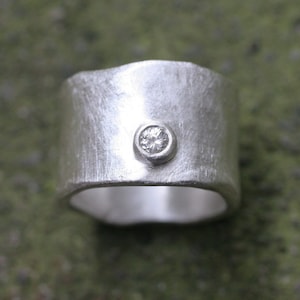 Wide Silver Band with .10ct Diamond image 1