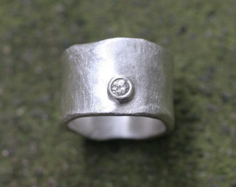 Wide Silver Band with .10ct Diamond