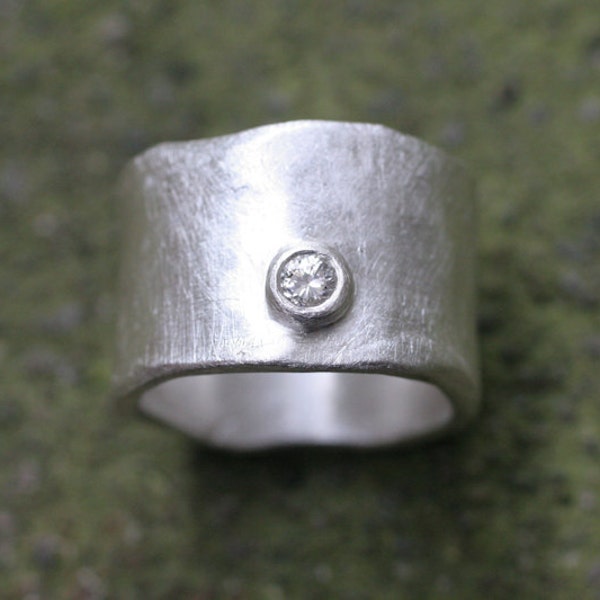 Wide Silver Band with .10ct Diamond