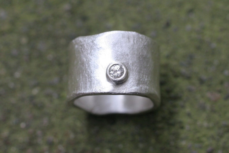 Wide Silver Band with .10ct Diamond image 1