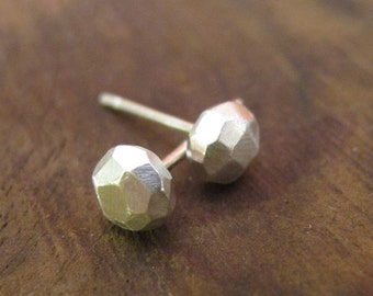 Faceted Stud Earrings - Faceted Earrings - Sterling Silver Facted Stud Earrings
