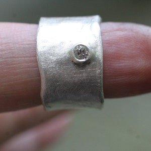 Wide Silver Band with .10ct Diamond image 5