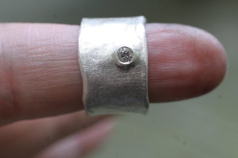 Wide Silver Band with .10ct Diamond image 5