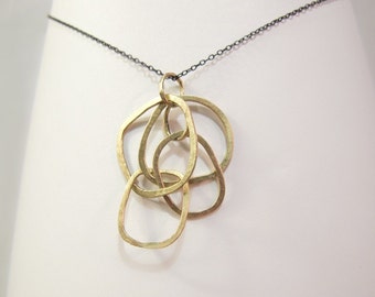 14k Gold Link Jumble Necklace on Oxidized Sterling Chain