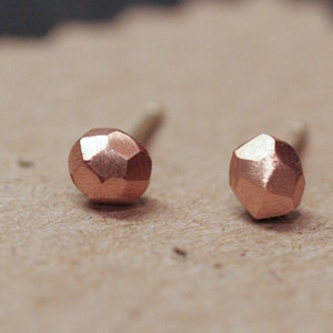 14k Rose Gold Faceted Stud Earrings image 3