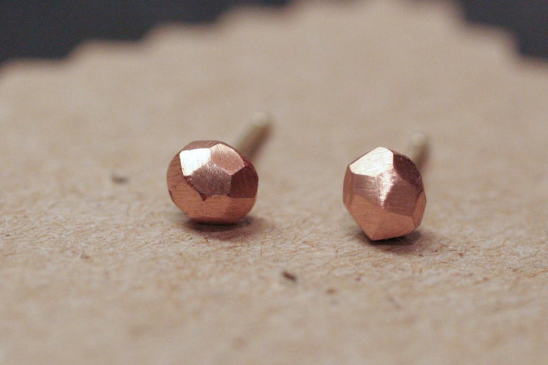 14k Rose Gold Faceted Stud Earrings image 3