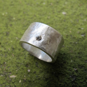 Wide Pure SIlver Diamond Ring