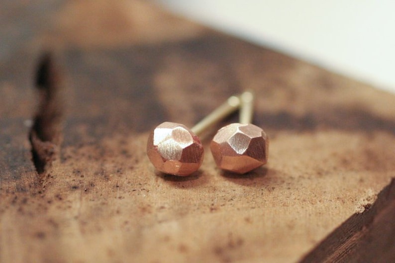 14k Rose Gold Faceted Stud Earrings image 1