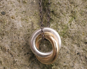 14k and Silver Circle in Circle Pendant