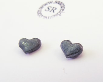 Heart Stud Earrings in oxidized sterling silver