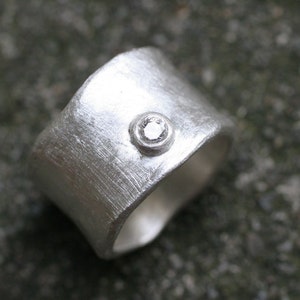 Wide Silver Band with .10ct Diamond image 3