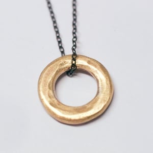 14k Gold Circle Pendant on an Oxidized Sterling Silver Chain - Etsy