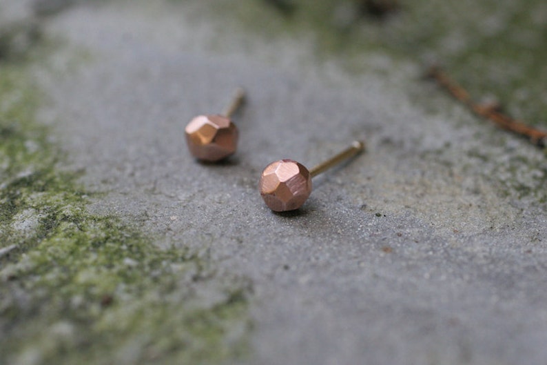 14k Rose Gold Faceted Stud Earrings image 2