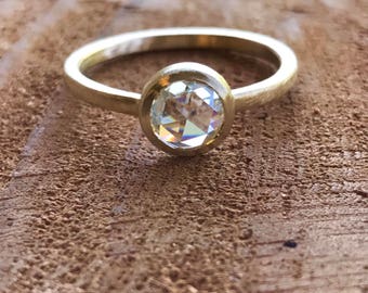 Rose Cut Moissanite Ring, Engagement ring, Solitaire Ring, Yellow Gold, Alternative Engagement