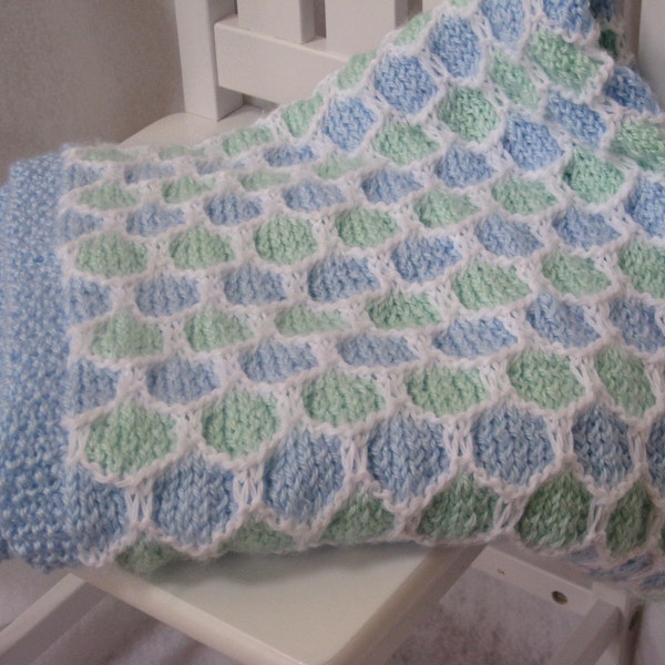 Knit Baby Boy HoneyComb Blanket 31 x 28