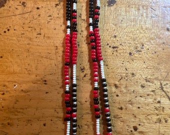 Black, Red, and White Tassel Seed Bead Shoulder Duster Earrings