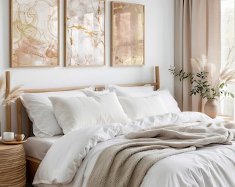 Set van 3 kunstafdrukken marmer, goud en bruin – luxe abstract decor voor moderne huizen, elegante marmeren textuurkunst