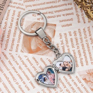 Chaveiro com medalhão de foto de coração personalizado, chaveiro de metal com foto personalizado, chaveiro com foto, chaveiro Drive Safe, presente de aniversário para ele/ela