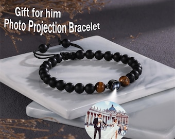 Personalized Men's Photo Projection Bracelet,Custom Picture Bracelet,Men Beaded Bracelet,Memorial Gifts for Him,Christmas Gift for Dad