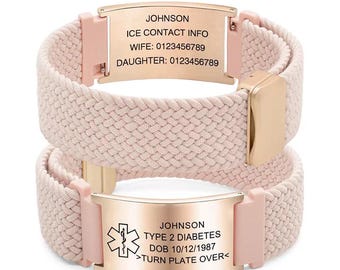 Custom Medical Alert ID Bracelet Hypoallergenic Stainless Steel Adjustable Engraved Allergy Diabetes Emergency Gift for Women Men Kids