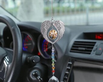 Custom Angel Wings Memorial Crystal Charm - Personalized Photo Keychain, Rear View Mirror Keepsake, Sympathy Gift & New Car Decor