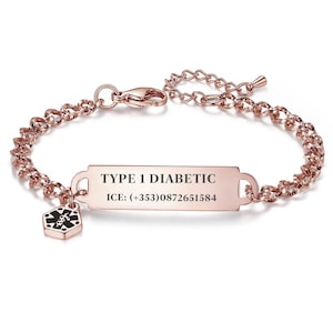 Custom Engraved Medical Alert Bracelet, Hypoallergenic Emergency ID Jewelry Gift for Women with Allergies Diabetes, Engravable Med Tag