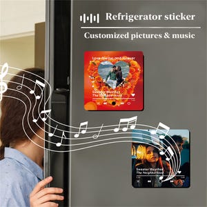 Custom Music Fridge Magnet, Personalized Photo & Music Refrigerator Magnet, Play Song Music Ornament, Anniversary Christmas Gift for Him,Her