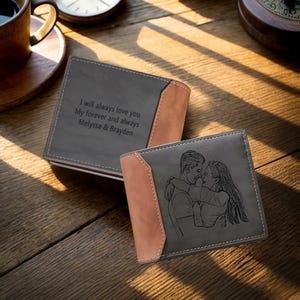 Personalisierte Leder Geldbörse für Papa | Personalisierte Brieftasche mit Fotogravur für Männer, schlanke Brieftasche aus Leder für Ehemann - Geschenk zum Vatertag