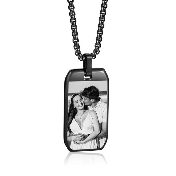 Collana commemorativa con catena in argento sterling, collana personalizzata con foto incisa, collana con ciondolo a cuore inciso, regalo per esprimere cordoglio. - Italia
