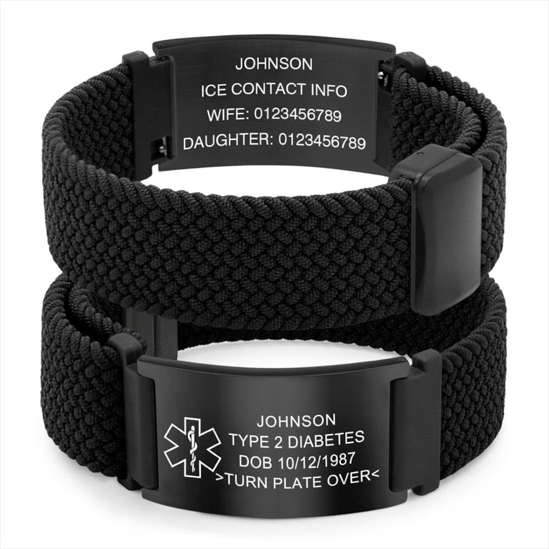 Custom Medical Alert ID Bracelet With Elastic Nylon Band ...