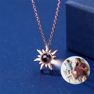 Personalized Custom Photo Projection Necklace, Sunflower pattern Charm Necklace with Picture Inside, Women Necklace Memorial Gifts for Her
