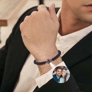 Personalized Photo Projection Beaded Bracelet for Men, Photo Picture Inside Memorial Bracelet, Anniversary Gift, Christmas Gifts for Him
