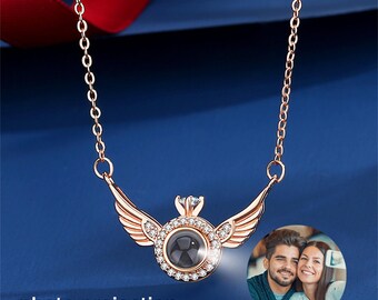 Angel Projection Photo Necklace, Projection Jewellery for Women, Personalised Memorial Picture Gift, Christmas Gifts, Birthday Gift for Her