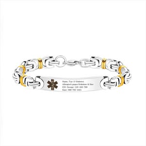 Custom Engraved Medical Alert Bracelet, Hypoallergenic Emergency ID Jewelry Gift for Men with Allergies Diabetes, Engravable Med Tag