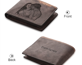 Gepersonaliseerde gegraveerde portemonnee met monogram, aangepaste slanke leren herenportemonnee met naam, minimalistische portemonnee, jubileum kerstcadeau voor hem