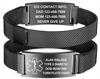 Bransoletka z grawerowanym napisem „Medical Alergical”, hipoalergiczna biżuteria z identyfikatorem na wypadek nagłego wypadku, prezent dla kobiet i mężczyzn z alergiami i cukrzycą, grawerowany identyfikator medyczny